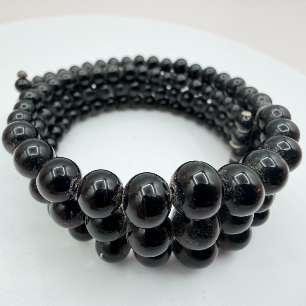 Vintage 90s Black Beaded Memory Wire Wrap Bracelet Women's Classic Jewelry